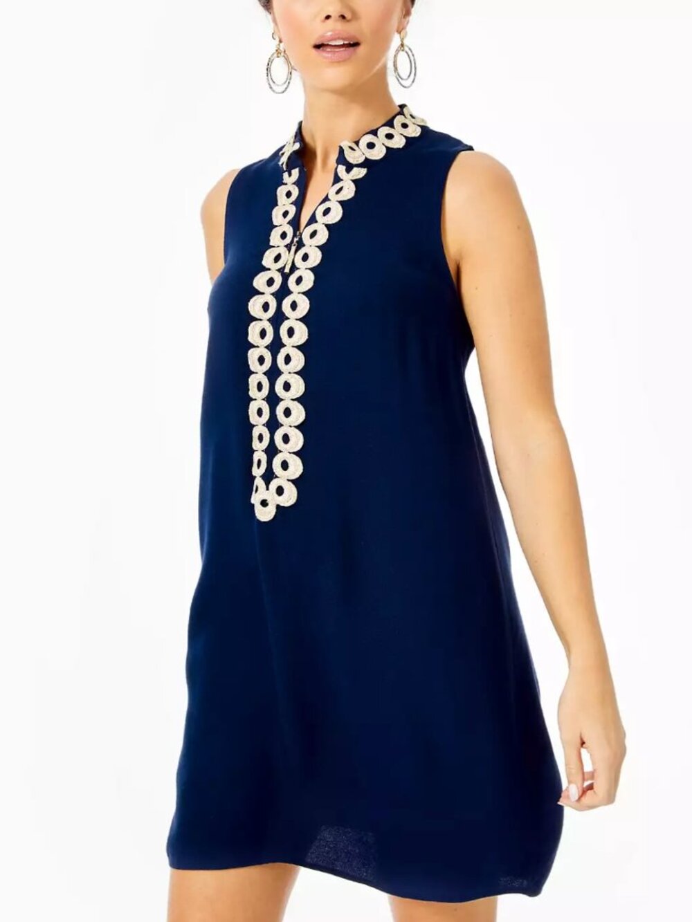 Lilly Pulitzer Jane Shift Dress Navy Blue Gold Embroidered Sleeveless Shift Dres